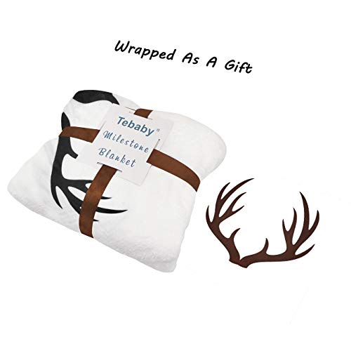 Tebaby Baby Monthly Milestone Blanket Boy - Deer Newborn Month Blanket Neutral Personalized Shower Gift Woodland Nursery Decor Photography Background Prop With Frame Large 51''X40'' #TOP3