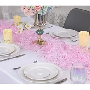 Snowkingdom 10 ft pink easter cheesecloth table runner sequin glitter sheer chiffon gauze pastel runner 120 inch pink party table decoration for birthday wedding bridal baby shower spring holiday  urban country home decor