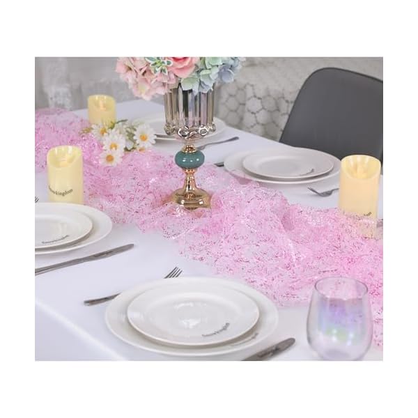 Snowkingdom 10 ft pink easter cheesecloth table runner sequin glitter sheer chiffon gauze pastel runner 120 inch pink party table decoration for birthday wedding bridal baby shower spring holiday  urban country home decor