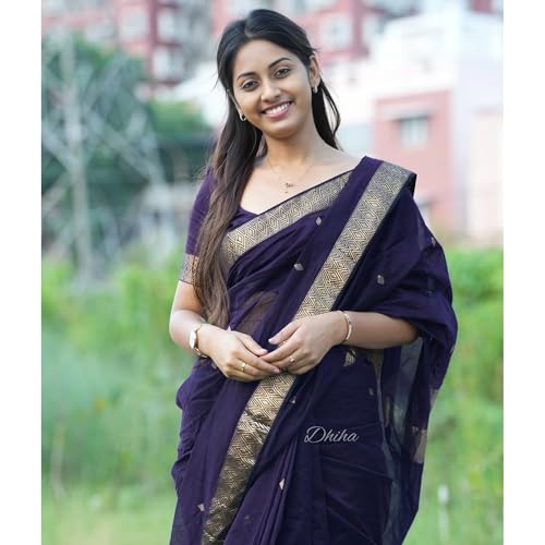 Image of Original Maheswari Cotton Silk Saree for Women | Kanjivaram Pure Silk Cotton Sari with Blouse | Zari Work | Tassels | Handloom Weave