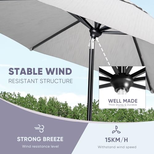 Image of Tempera 11ft Patio Market Outdoor Table Umbrella with Auto Tilt and Crank, Large Sun Umbrella with Sturdy Pole & Fade Resistant Canopy, Easy to Set, Smoke Grey