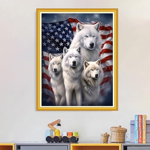 Image of Magxvouy Cross Stitch Kits Stamped Full Range of Embroidery Kits,Cross Stitch Patterns Needlework Kits for Beginners 11CT Printed Kits&Wolf Flag 16x20 inch