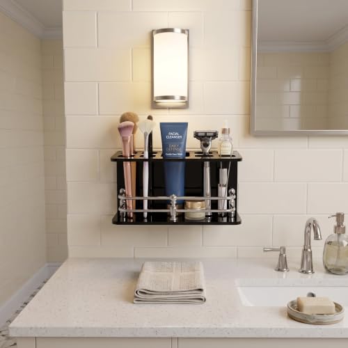 Image of self Adhesive Wall Mounted Acrylic Toothpaste Holder,Toothbrush Stand,Toothpaste Tubler for Bathroom Organizer Rack for Home(Black Acrylic) (Full S.S Black)