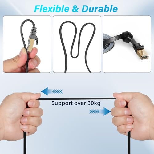 Cable de red Ethernet Cat 7 plano para exteriores 25 pies negro miniatura 5