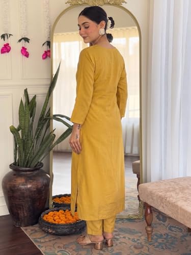 Image of Women Fabulous Mustard Kurta Ensemble with Bandhani Embroidered Dupatta Festive Ethnic Set