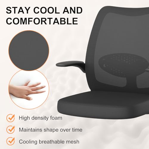 Tall Drafting Chair Ergonomic Home Office Desks Chairs Standing Desk Chair with Flip-up Armrests Adjustable Height Breathable Mesh Office Chair with Lumbar Support and Adjustable Footrest Ring Black - Image 6