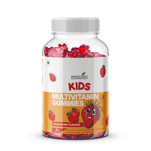 Image of IMMUNOSCIENCES Premium Kids Multivitamin Gummies with Vitamin A, E, C, D, B12, B3, B6, & Folic Acid for Immunity, Strawberry Flavour, Vegan, Preservative & Gluten Free - 30 Count (2)