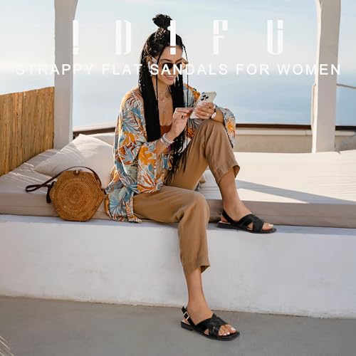 IDIFU Strappy Flat Sandals for Women Square Open Toe Summer Beach Dressy Dress Ladies Comfortable Cute Comfy Trendy Casual Buckle Slingback Sandals with Back Strap2