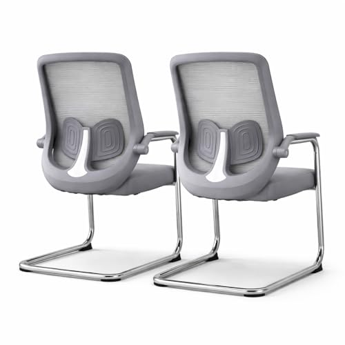 Image of OAK & AURA | SpineFlow Pro | Ergonomic Visitor Chair with Armrest | Breathable Mesh Back & Cushioned Seat | Chrome Metal Frame | Comfortable Office Chair for Home, Office(Pack of 2) (Gray)