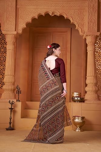 Image of TAMAIRA FASHION Mulmul Pure Cotton Saree For Woman Sambalpuri Printed |Office Wear Daily Wear Sarees For Women Without Blouse Piece (Available in 10 Colours)