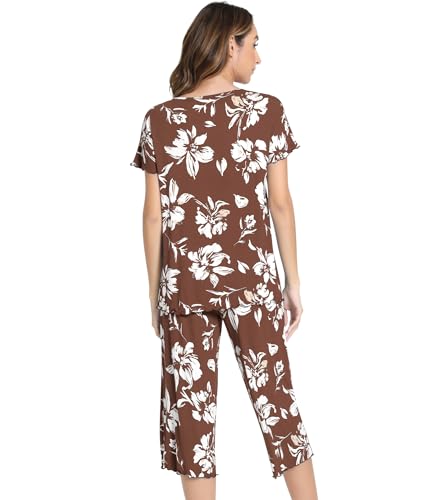 Image of NACHILA Women's Bamboo Viscose Pajama Sets Summer Cooling Short Sleeve Capri Soft Pjs Night Sweats Moisture Wicking Sleepwear