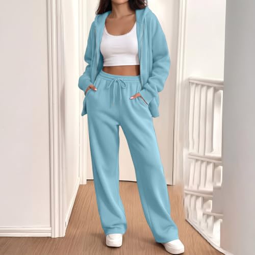 Sweat Suits for Womens 2 Piece Zip Up Hoodie Wide Leg Sweatpants Sweat Sets - image 5