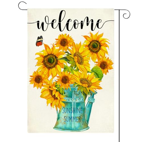 Summer Garden Flag for Outside, Sunflower Garden Flag, Summer Yard Flags 12x18 Inch Double Sided Garden Flags for Outside