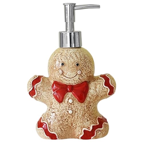 Distributeur de Savon de Noël 350 ML, Bonhomme en Pain d'épices en céramique, Distributeur Savon pour Les Mains, Flacon Lotion Rechargeable avec Pompe pour Lotion et Gel Douche