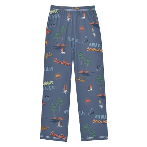 ZZXXB Summer Surfer Boys Long Pants Soft Trousers Elastic Waist Kids Lounge Bottoms with Pockets S-XL