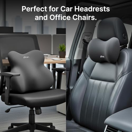 Image of pTron Ergova S3 Memory Foam Car Neck & Lumbar Support Cushion Set for Driving, Ergonomic Design for Long Drive Comfort, Universal Fit for All Cars (Black)