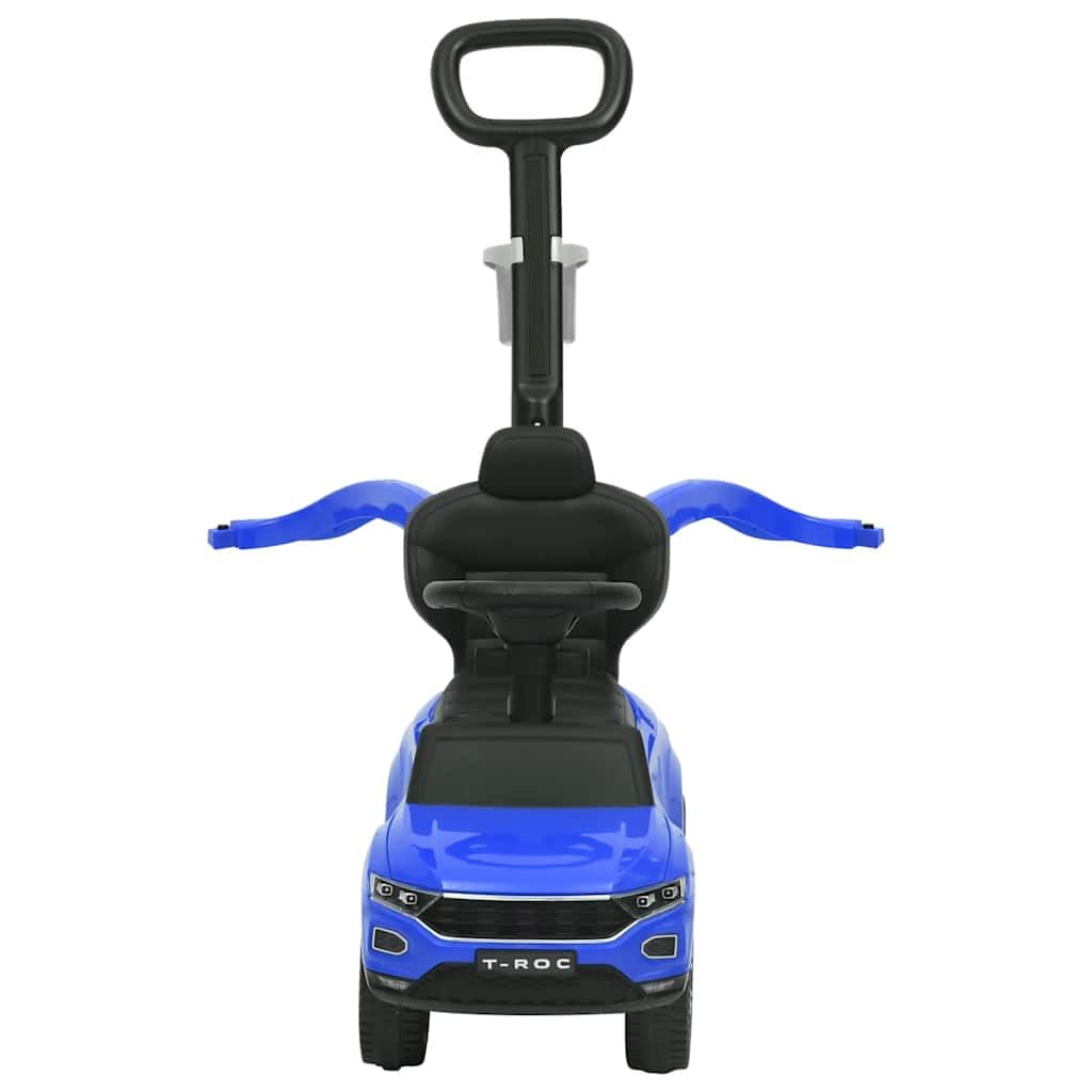 Mangloder - Coche antideslizante Volkswagen T-ROC azul para niños pequeños, andador, vehículo infantil con música, barra protectora extraíble, soporte para bebidas, espacio de almacenamiento, adecuado