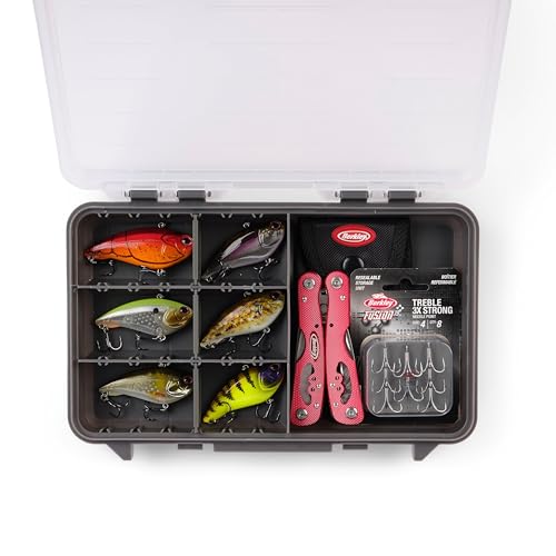 Image of Plano StowAway 3600 50 /50 Split Stow Tackle Box with Corrosion-Preventive Rustricor, Single Latch Design, Transparent DuraView Lid, Stackable Storage for Fishing Bait, Lures and Gear
