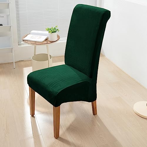 Image of HOKIPO Velvet Chair Covers for Long Back Dining Chair, Set of 2, Hunter Green (AR-4760-HGR*2)