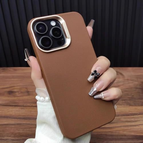 Étui en cuir iPhone 16 Pro antichoc silicone liquide marron