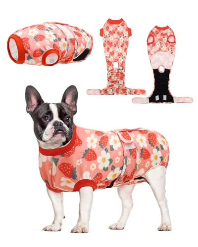 Image of CuteBone Strawberry Pet Surgery Recovery Suit for Medium Dogs Cats, Surgical Onesie for Female Pets, Anti-Licking Wound Suit E-Collar Alternative Post Operative Wear SSF15L