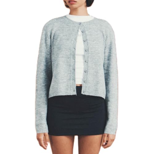 Image of Women Y2k Crop Cardigan Sweater Long Sleeve Button Down Cardigan Vintage Open Front Sweater Cute Knit Pullover Tops