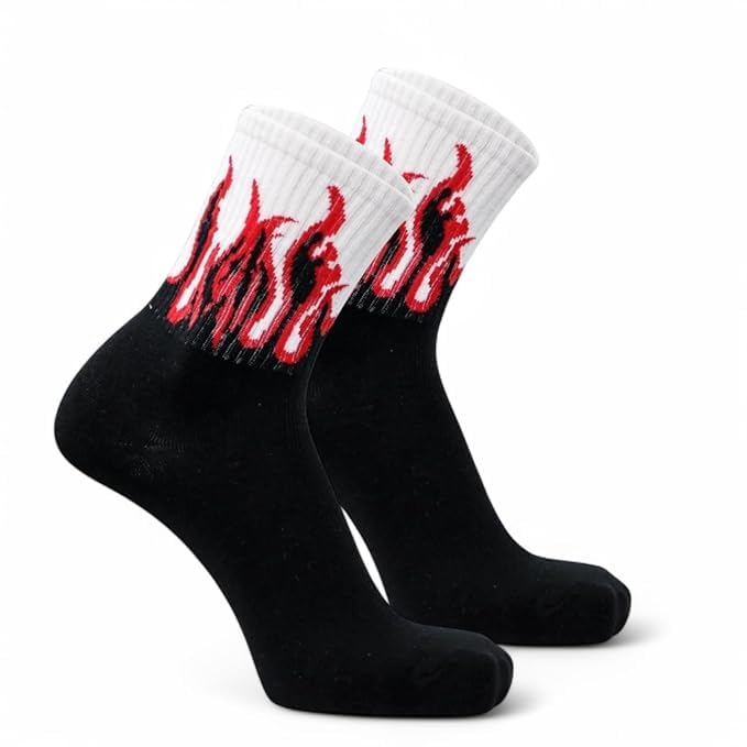 Premium Cotton Socks Men Crew Length Flame Pattern Vibrant Colors, Full Length Comfort Stretchable Free Size Anti Odur Sweat Free Anti Slip Socks