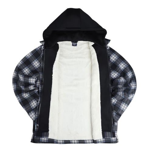 Image of LeeHanTon Mens Flannel Jackets Sherpa Lined Fleece Zip Up Winter Warm Workout Plaid Sweatshirt with Hood
