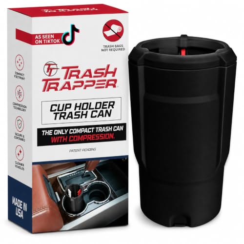 Image of Trash Trapper Car Trash Can Cup Holder | Mini Car Trash Can | Fits in Most Doors | 5.1 inch x 2.9 inch | Traps More & Empties Less, Patent-Pending Compaction, 250th Anniversary Edition, Black /Red-White-Blue
