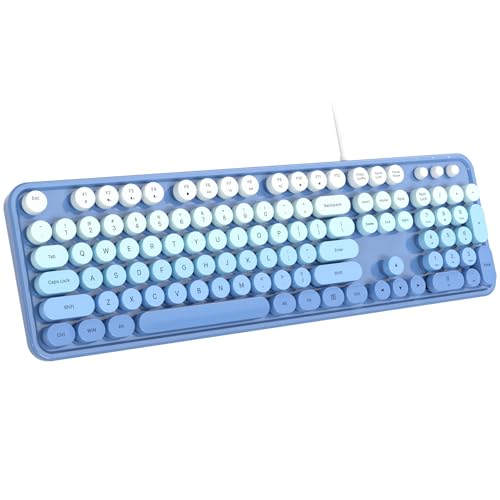 Image of Dilter Wired Keyboard, 104 Keys Full-Sized Typewriter Keyboards, USB Office Keyboard with Number Pad, Caps Indicators, Foldable Stands for Windows, PC, Laptop, Desktop (Blue)