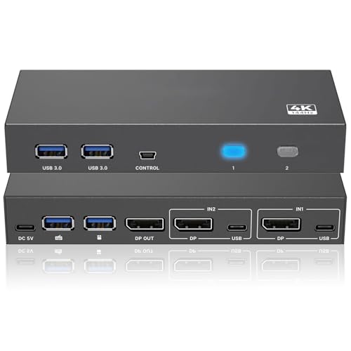 iArkPower DisplayPort USB 3.0 KVM Switch 1 Monitor 2 Computers 8K@60Hz 4K@144Hz KVM Switcher 2 in...