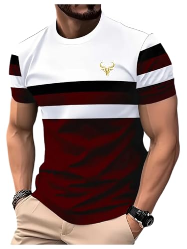 Image of RoseSeek Men's Color Block Short Sleeve Tee Shirts Casual Crewneck T Shirt Trendy Summer Tops