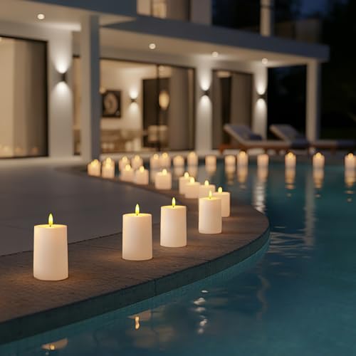 Image of Raycare 3 inchx4.5 inch White Outdoor Waterproof Flameless Candles with Remote and Timer, Realistic LED Candles, Battery Operated Electric Fake Pillar Candles for Porch, Patio, Garden, Set of 2