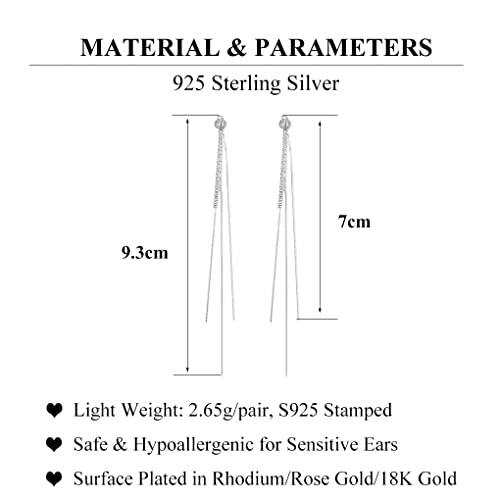 SLUYNZ 925 Sterling Silver CZ Dangle Earrings Chain for Women Teens Long Dangle Earrings Tassel with Snake Chain Backs 6