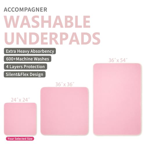 Image of Accompagner Incontinence Bed Pads Washable Waterproof Underpads 24 inchx24 inch 4pc