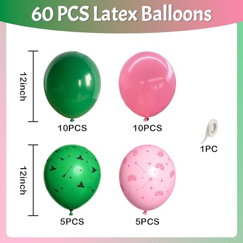 Image of Jobkoo Pink and Green Balloons 12 Inch Dark Green Light Pale Pink Printed Birthday Latex Balloons for Girls Wizard Decor Baby Shower Bachelorette Party Decorations Supplies