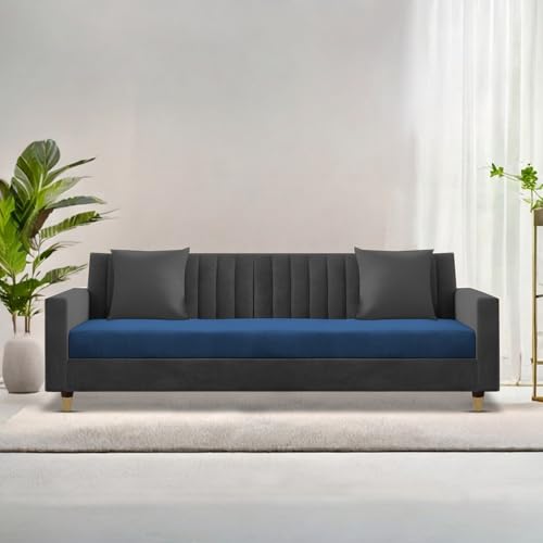 Image of Casaliving Garcia 3 Seater Sofa Set for Living Room (Blue Black Colour) Premium Fabric Sofa