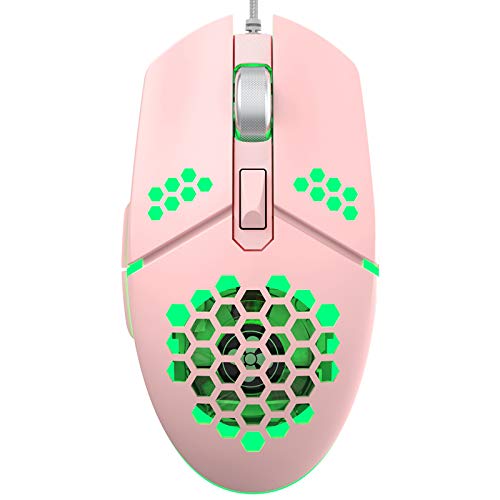 Lisher - Ratón de ordenador G25, ajuste Dpi de cuatro velocidades con cable USB, ratón ergonómico con ventilador para ordenador de oficina, ordenador portátil (rosa)