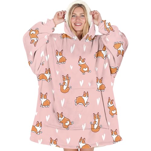 Warmstorey Pink Corgi Blanket Hoodie - Corgi Lover Gift Oodie - Mothers Day Gift Wife Mom Ideas - Wife Cozy Gift Thoughtful Gift from Daughter Son Soft and Warm Blanket for Mommy
