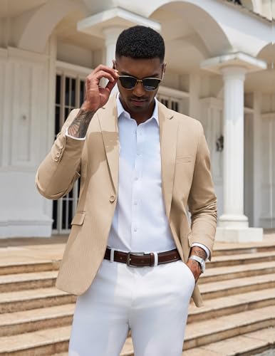 COOFANDY Mens Sport Coat Slim Fit Casual Blazer One Button Lightweight Business Suit Jacket Khaki, Large2