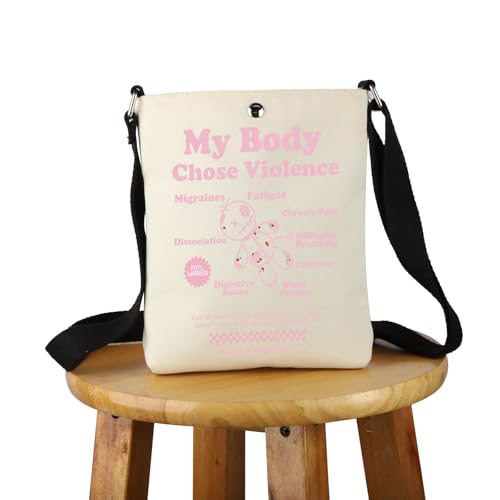 PWHAOO POTS Inspired Gift My Body Chose Violence Crossbody Bag POTS Awareness Travel Bag POTS Syndrome Fighter Gift4