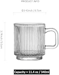 Tasses de café en verre paquet de 6 - 340 ml Coupes de café premium avec poignées - Classic Vertical Stripes Transparent Tea Cup Set pour boissons froides chaudes