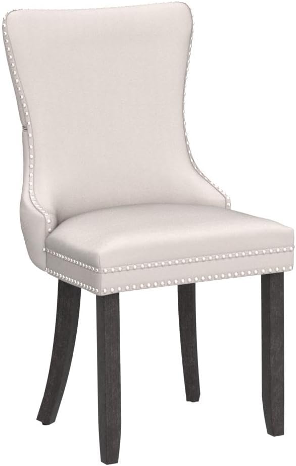 DKLGG Velvet Dining Chairs Set of 2, Upholstered Dining Room Chairs Cozy Wing-Back Dinner Chairs with Backstitching Nailhead Trim & Solid Wood Legs for Kitchen & Dining Room Chairs Living Room, Beige