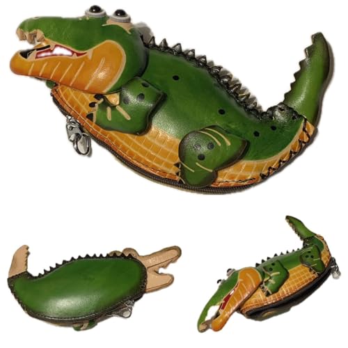Handmade Vintage Genuine Leather 3D Animal Alligator Coin Purse with Removable wrist strap (Green)4