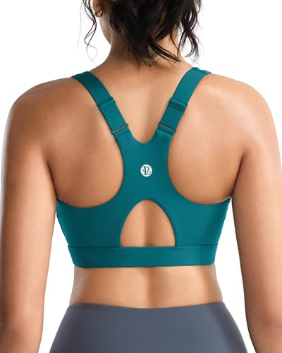 RUNNING GIRL High Impact Sports Bras for Women Racerback Adjustable Straps Sports Bras for Women with Sewn in Pads(EU_WX3106_Storm Teal_M)
