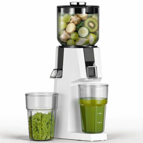 AAOBOSI Cold Press Juicer, 5.8" Large Feed Chute for Whole Fruits & Vegetables, Slow Masticating Juicer Machine with Triple Stainless Steel Filter, High Juice Yield, Reverse, Easy to Clean, White