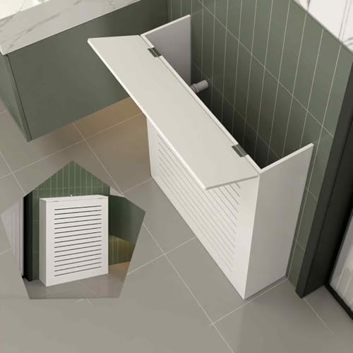 Modern Wood Radiator Cover, White Louvered Grill Heater Shield, Stylish Flip-Top Storage Design for Living Room, Home Décor (50x70x20cm/20x28x8in)