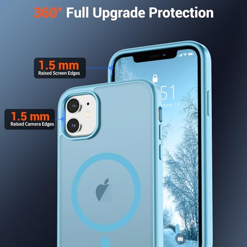 Image of SUPFINE Magnetic for iPhone 12 Mini Case & iPhone 13 Mini Case (Compatible with MagSafe) (Military Grade Drop Protection) Translucent Matte Shockproof Phone Cover,Light Blue