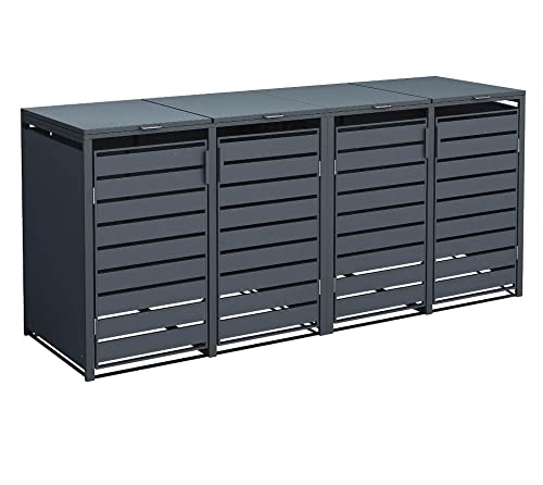 Westmann 4er Mülltonnenbox Kubus | Metall 264x80x116 cm Grau...