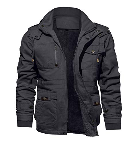 Image of TACVASEN Mens Winter Jackets Thick Coats Warm Fleece Lined Jacket Field Coat with Hooded Grey M